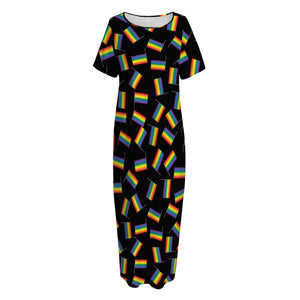 LGBT Pride Rainbow Flag Pattern Print Short Sleeve Long Nightdress