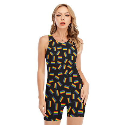 LGBT Pride Rainbow Flag Pattern Print Sleeveless One Piece Swimsuit