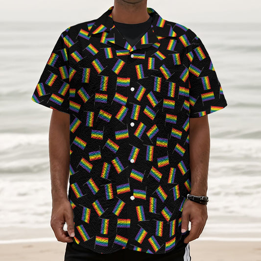 LGBT Pride Rainbow Flag Pattern Print Textured Short Sleeve Shirt