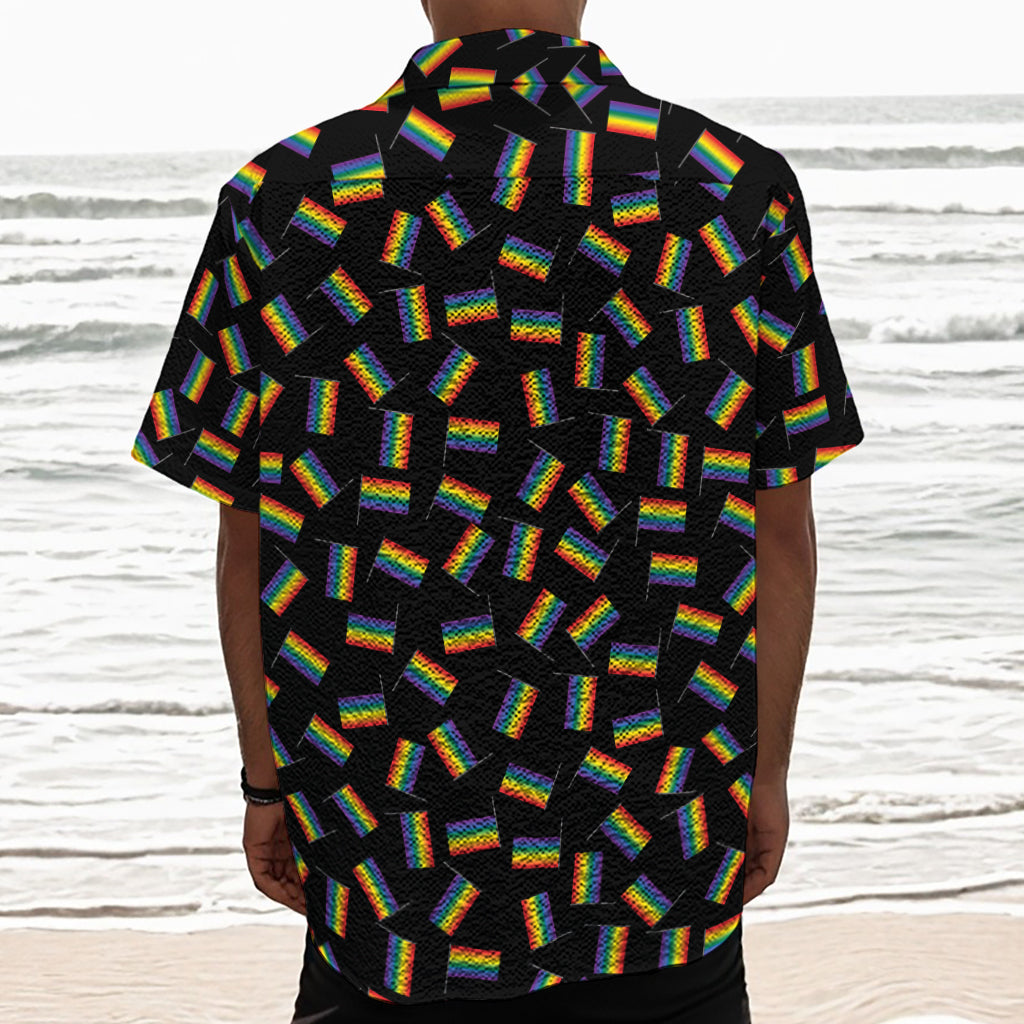 LGBT Pride Rainbow Flag Pattern Print Textured Short Sleeve Shirt