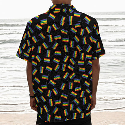 LGBT Pride Rainbow Flag Pattern Print Textured Short Sleeve Shirt