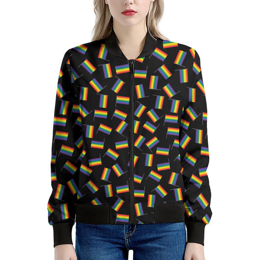 LGBT Pride Rainbow Flag Pattern Print Women's Bomber Jacket