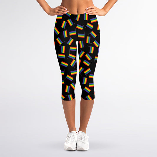 LGBT Pride Rainbow Flag Pattern Print Women's Capri Leggings