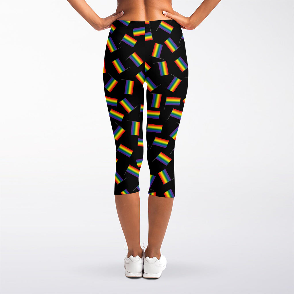 LGBT Pride Rainbow Flag Pattern Print Women's Capri Leggings