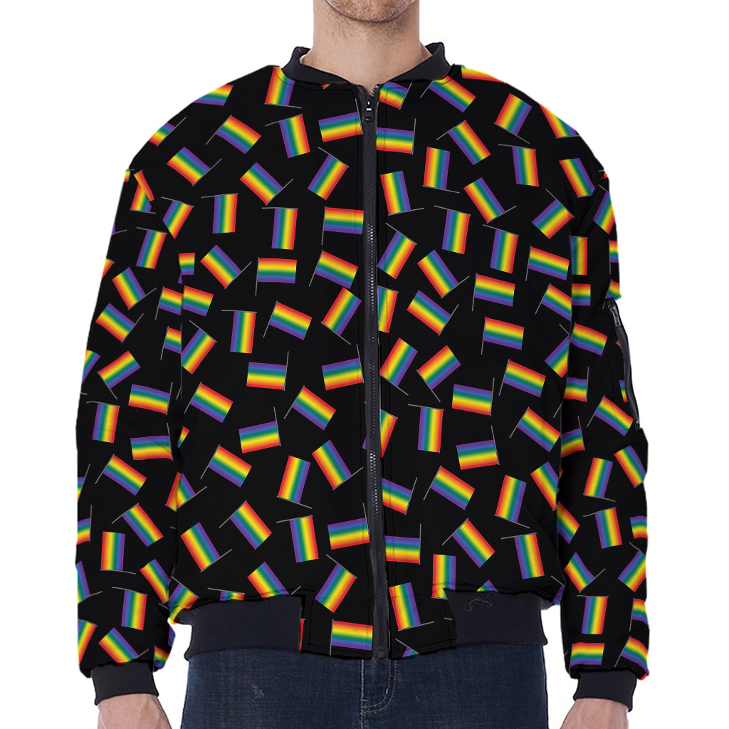 LGBT Pride Rainbow Flag Pattern Print Zip Sleeve Bomber Jacket