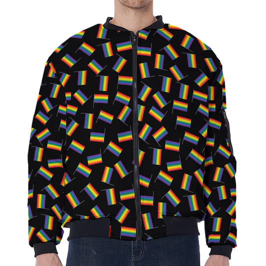 LGBT Pride Rainbow Flag Pattern Print Zip Sleeve Bomber Jacket