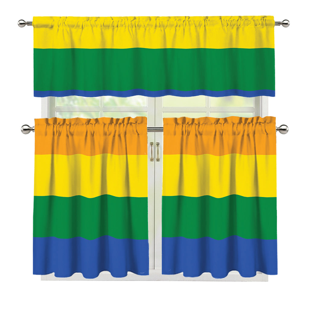 LGBT Pride Rainbow Flag Print 3 Piece Kitchen Curtains