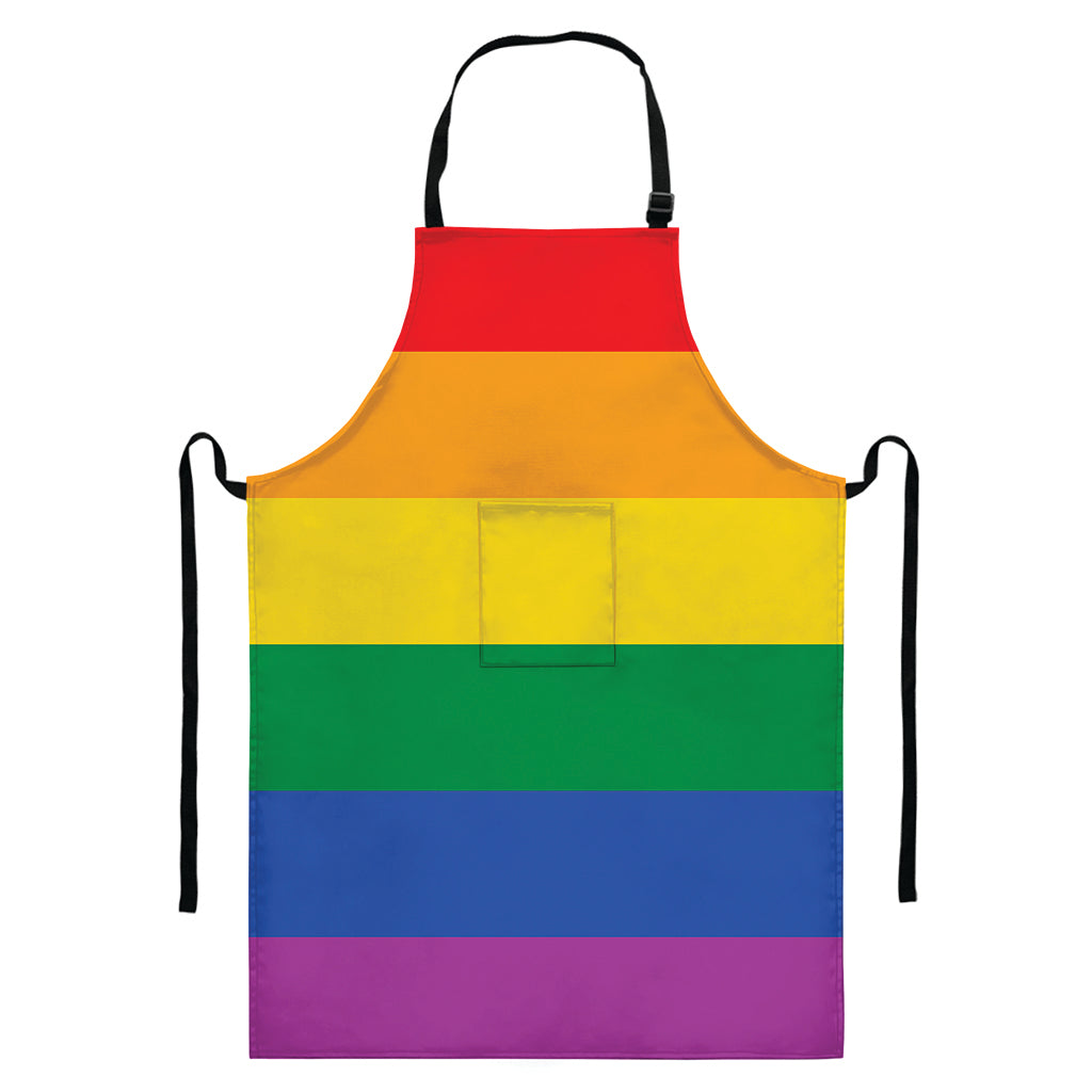 LGBT Pride Rainbow Flag Print Bib Apron With Pocket