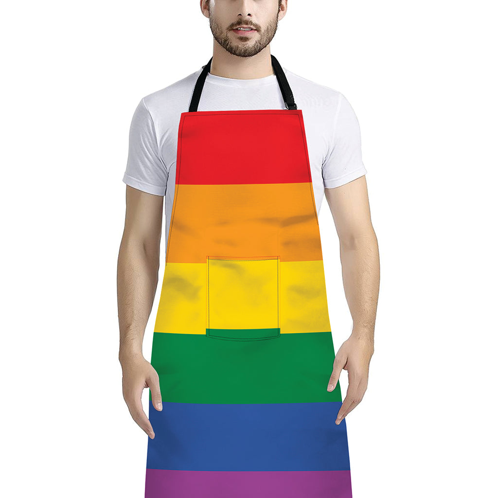 LGBT Pride Rainbow Flag Print Bib Apron With Pocket