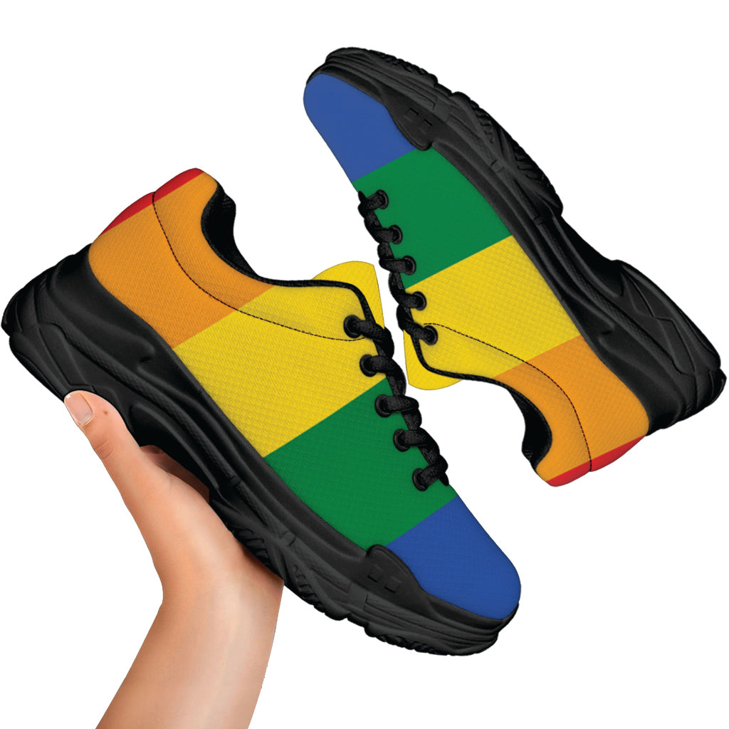 LGBT Pride Rainbow Flag Print Black Chunky Shoes