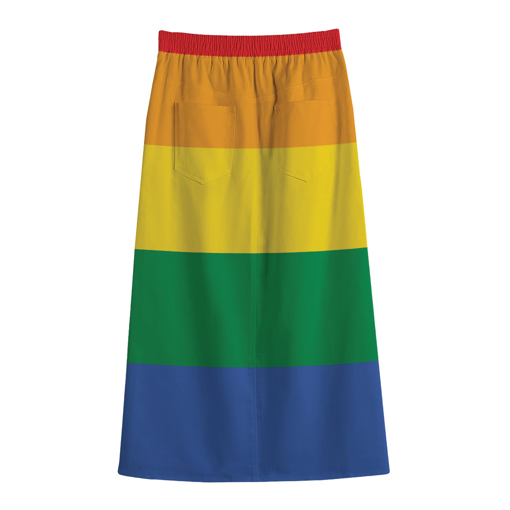 LGBT Pride Rainbow Flag Print Cotton Front Slit Maxi Skirt