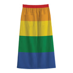 LGBT Pride Rainbow Flag Print Cotton Front Slit Maxi Skirt