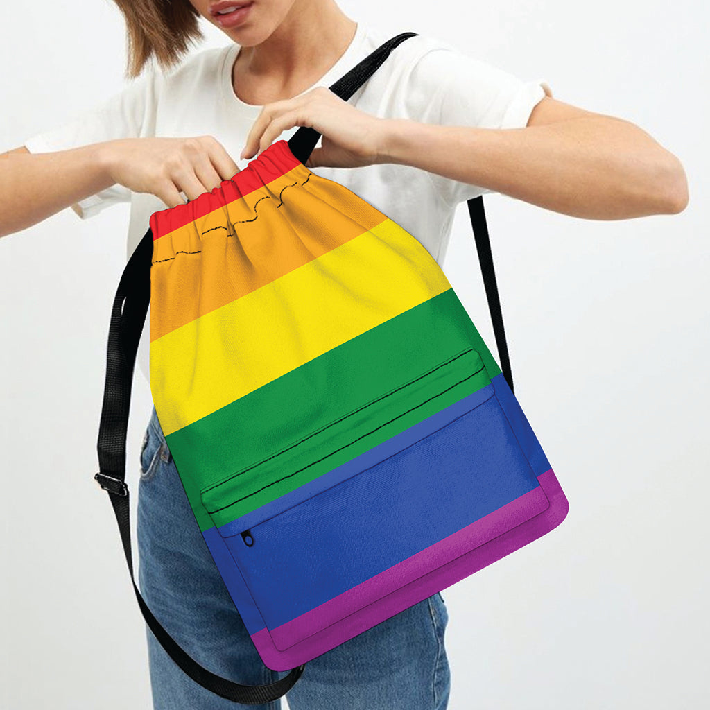 LGBT Pride Rainbow Flag Print Drawstring Backpack