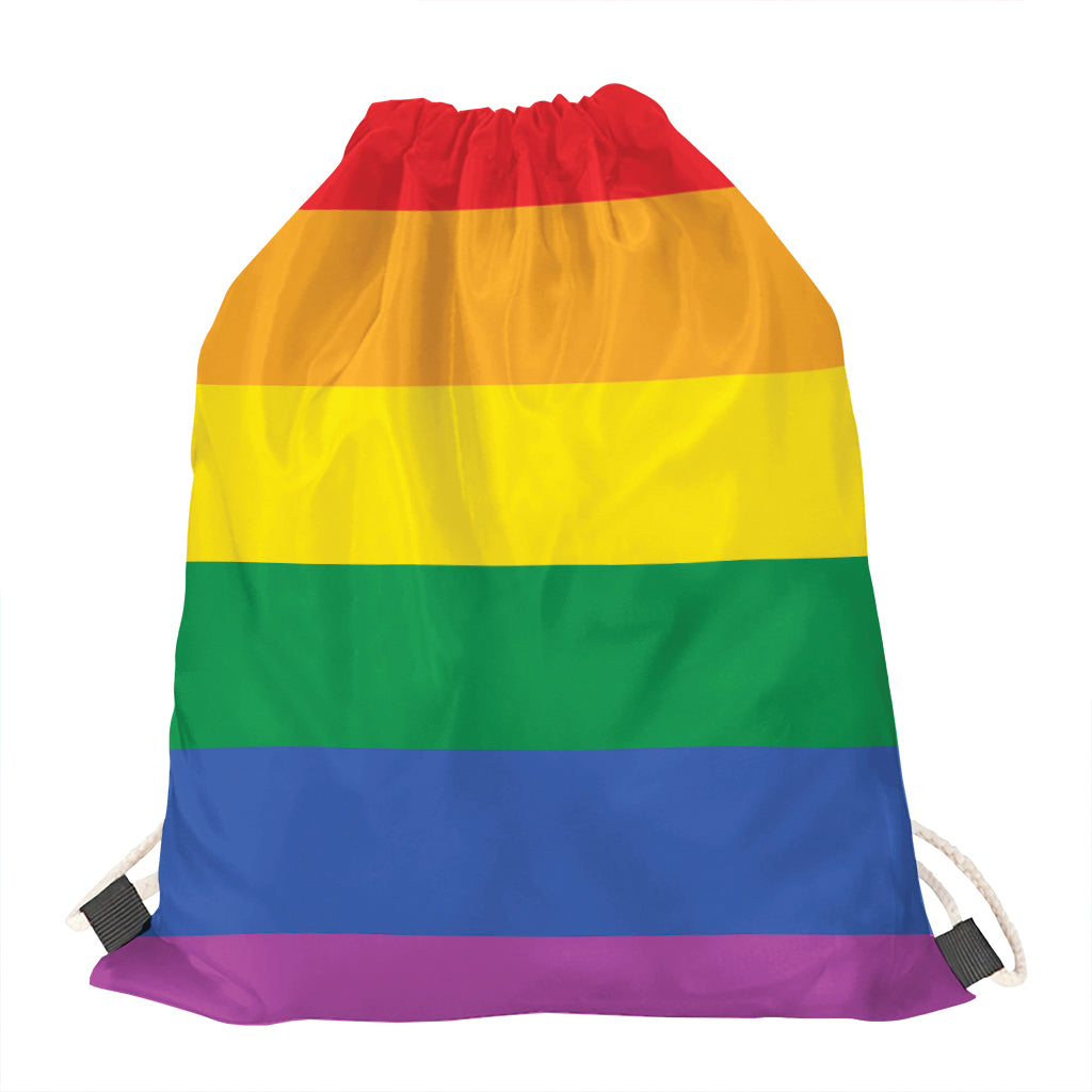 LGBT Pride Rainbow Flag Print Drawstring Bag