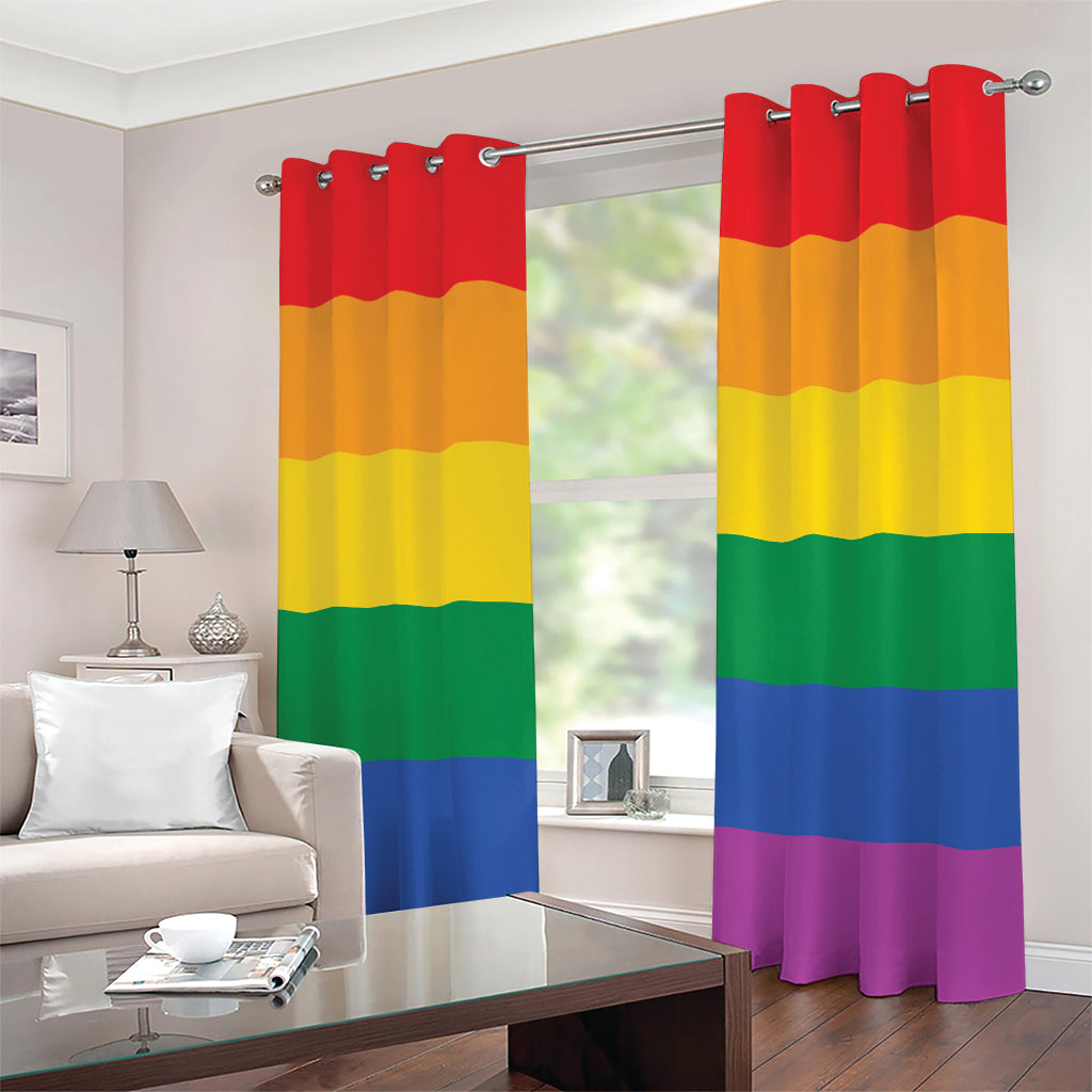 LGBT Pride Rainbow Flag Print Grommet Curtains