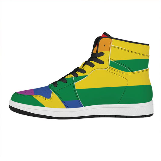 LGBT Pride Rainbow Flag Print High Top Leather Sneakers