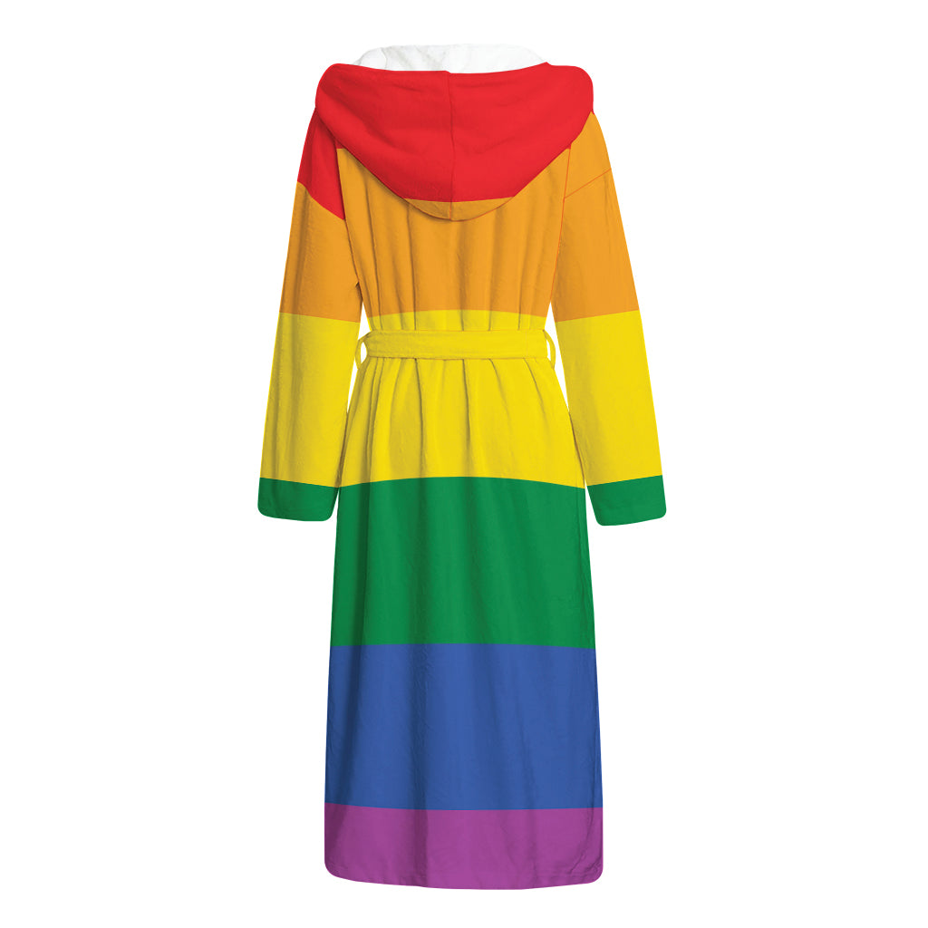 LGBT Pride Rainbow Flag Print Hooded Bathrobe
