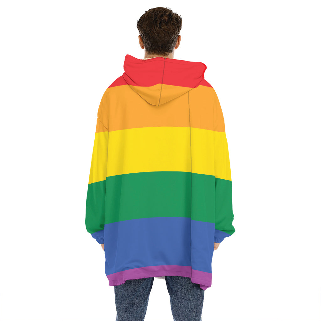 LGBT Pride Rainbow Flag Print Hoodie Blanket