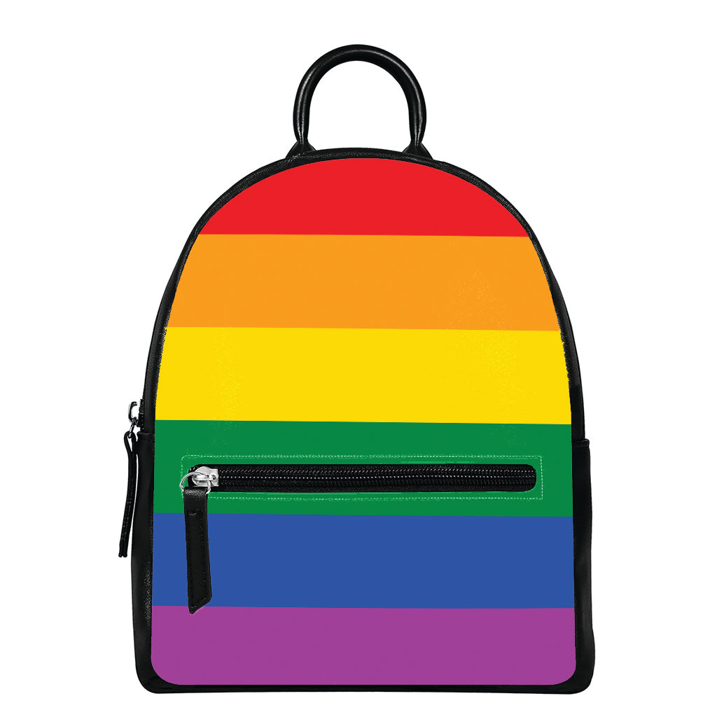 LGBT Pride Rainbow Flag Print Leather Backpack