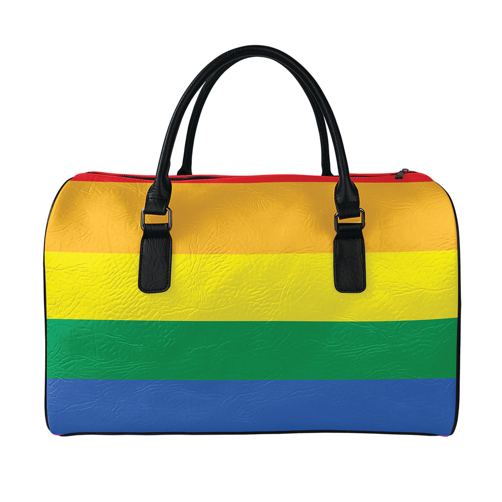 LGBT Pride Rainbow Flag Print Leather Duffle Bag