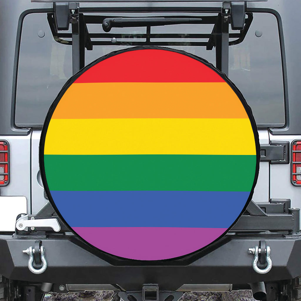 LGBT Pride Rainbow Flag Print Leather Spare Tire Cover