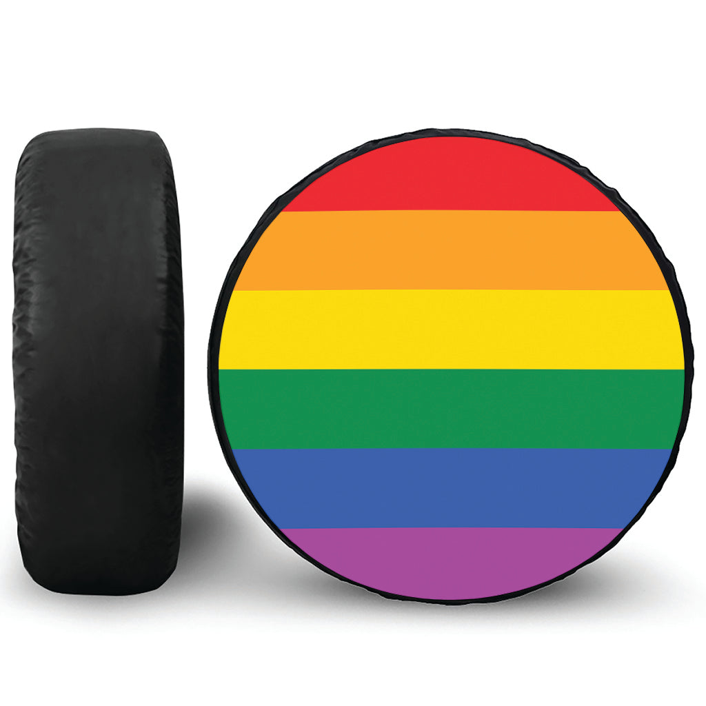 LGBT Pride Rainbow Flag Print Leather Spare Tire Cover