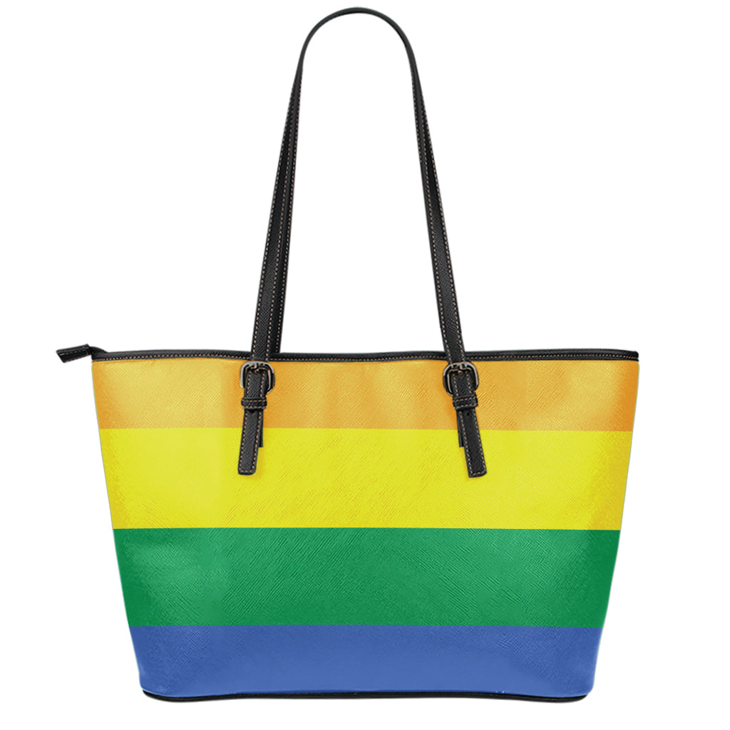 LGBT Pride Rainbow Flag Print Leather Tote Bag