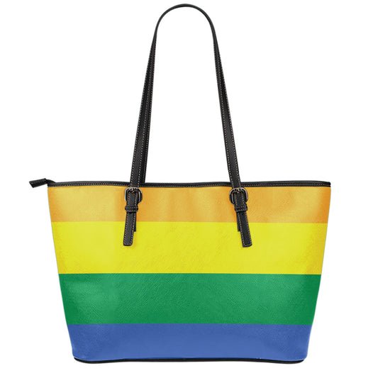 LGBT Pride Rainbow Flag Print Leather Tote Bag