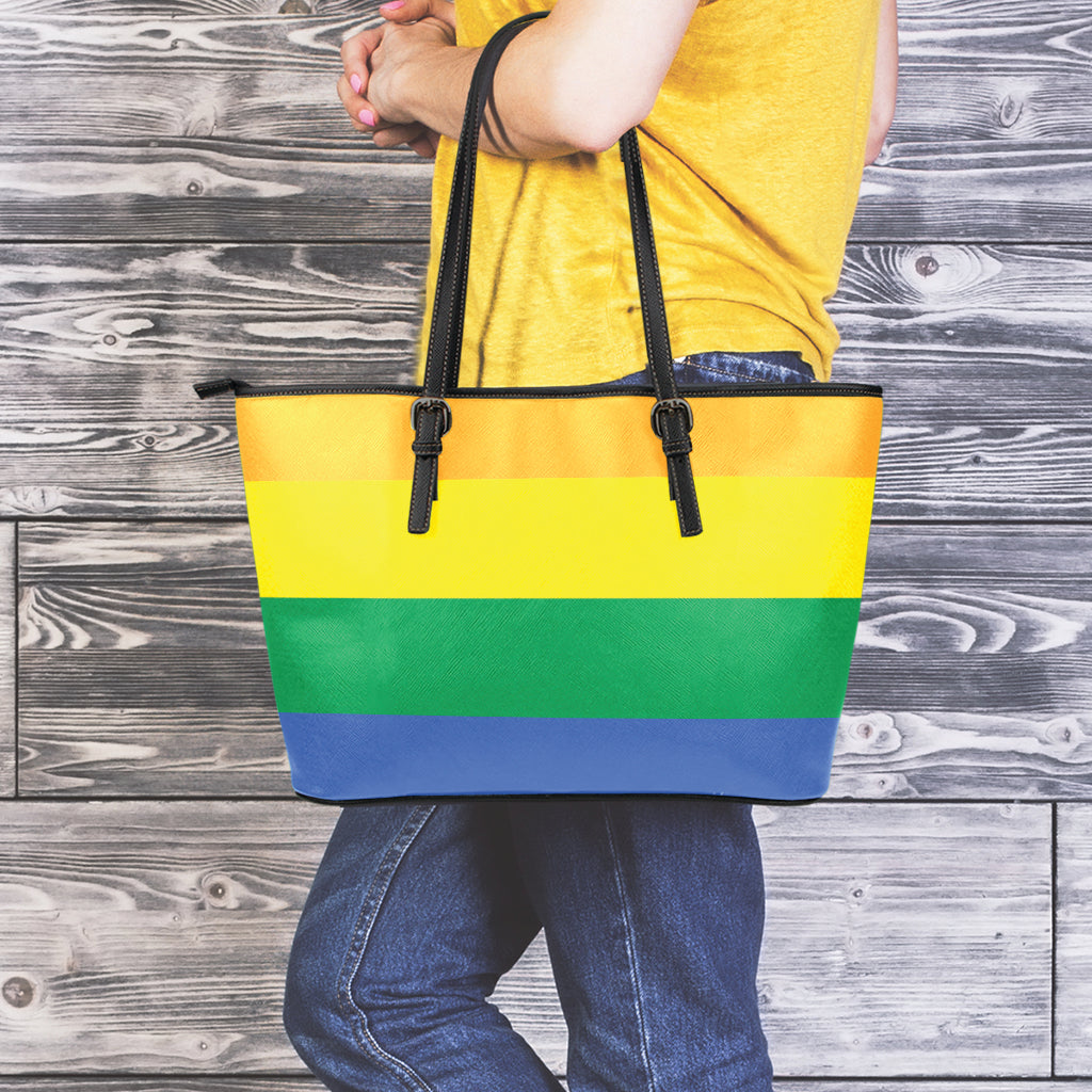 LGBT Pride Rainbow Flag Print Leather Tote Bag