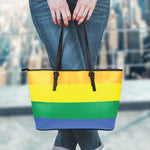 LGBT Pride Rainbow Flag Print Leather Tote Bag