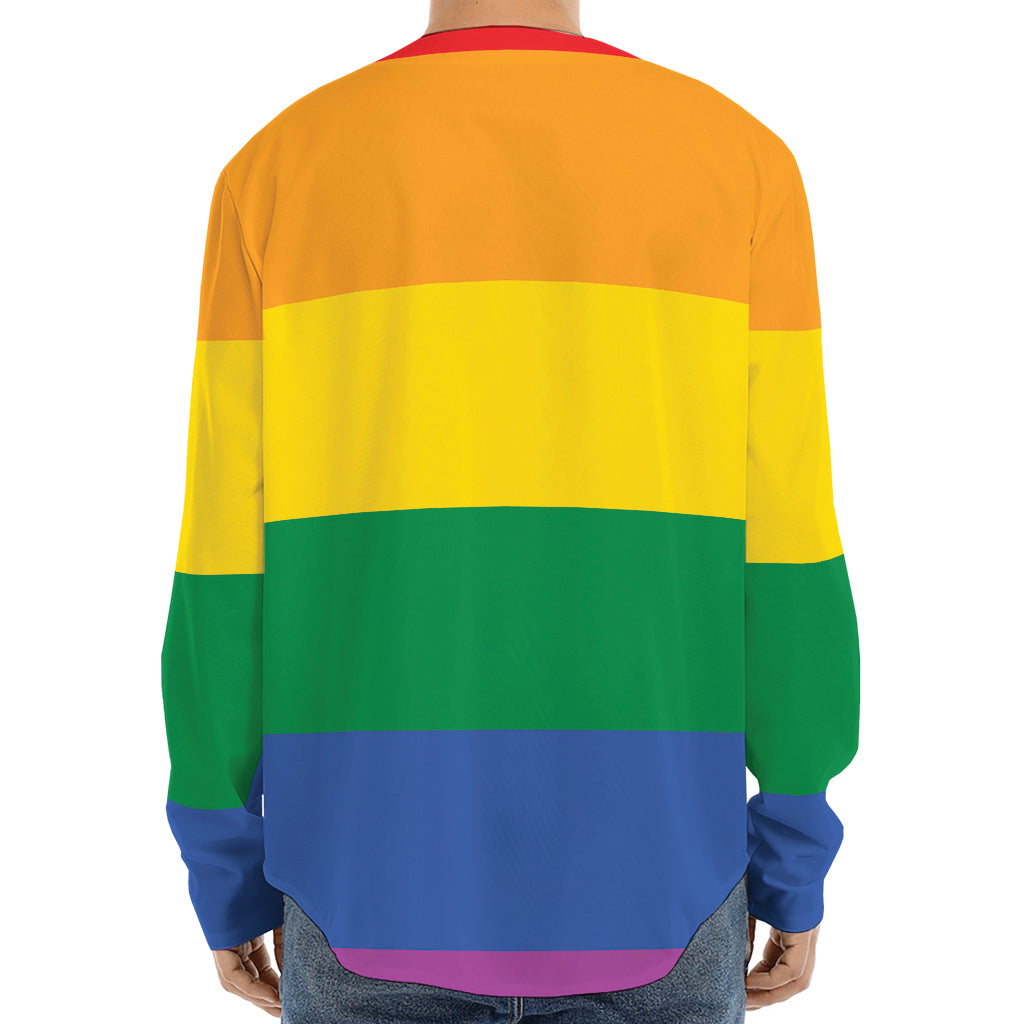 LGBT Pride Rainbow Flag Print Long Sleeve Baseball Jersey