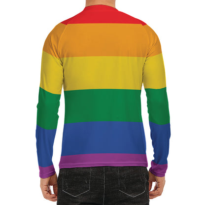 LGBT Pride Rainbow Flag Print Men's Long Sleeve Rash Guard