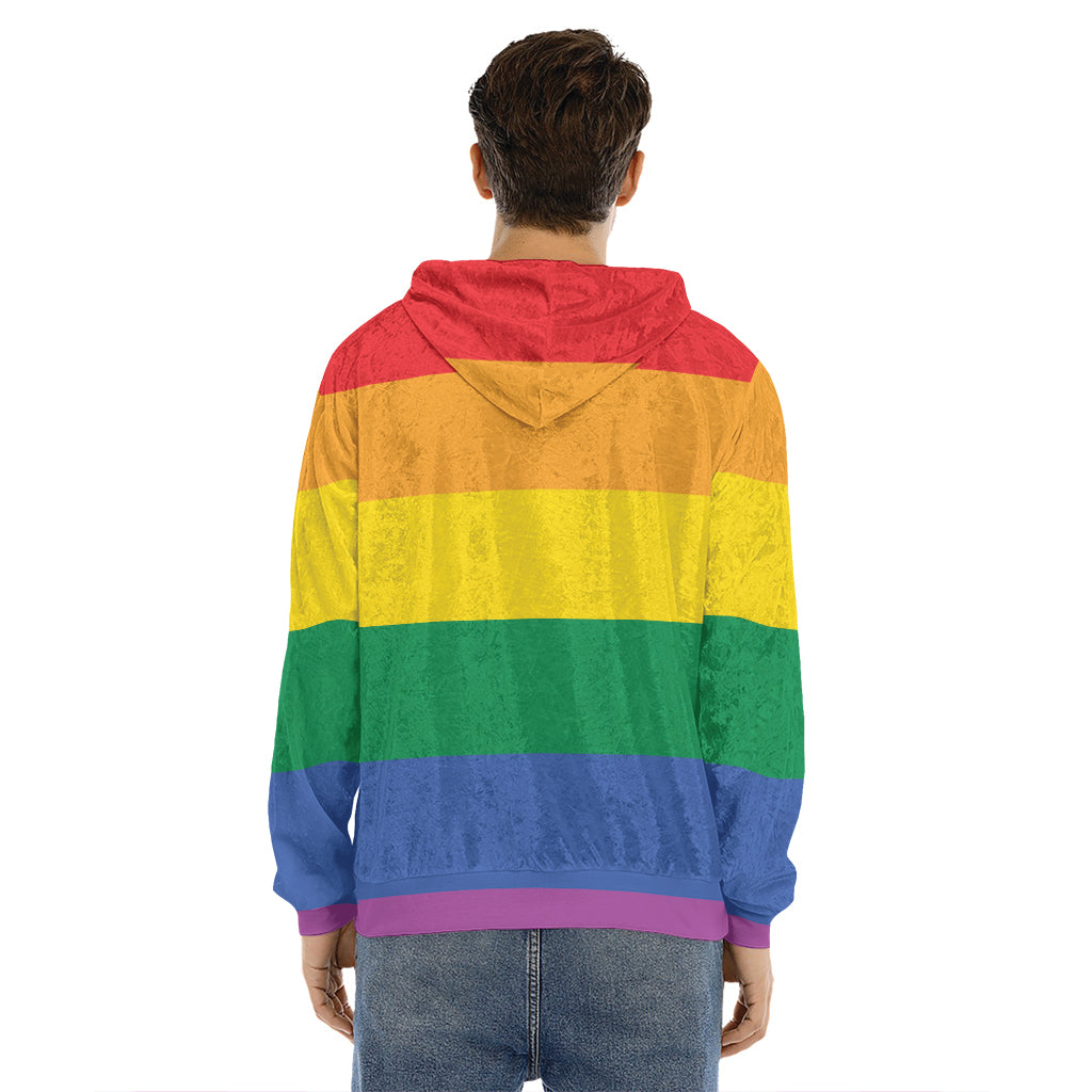 LGBT Pride Rainbow Flag Print Men's Velvet Pullover Hoodie