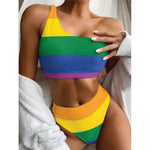 LGBT Pride Rainbow Flag Print One Shoulder Bikini Top