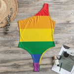 LGBT Pride Rainbow Flag Print One Shoulder Bodysuit
