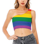 LGBT Pride Rainbow Flag Print One Shoulder Crop Top