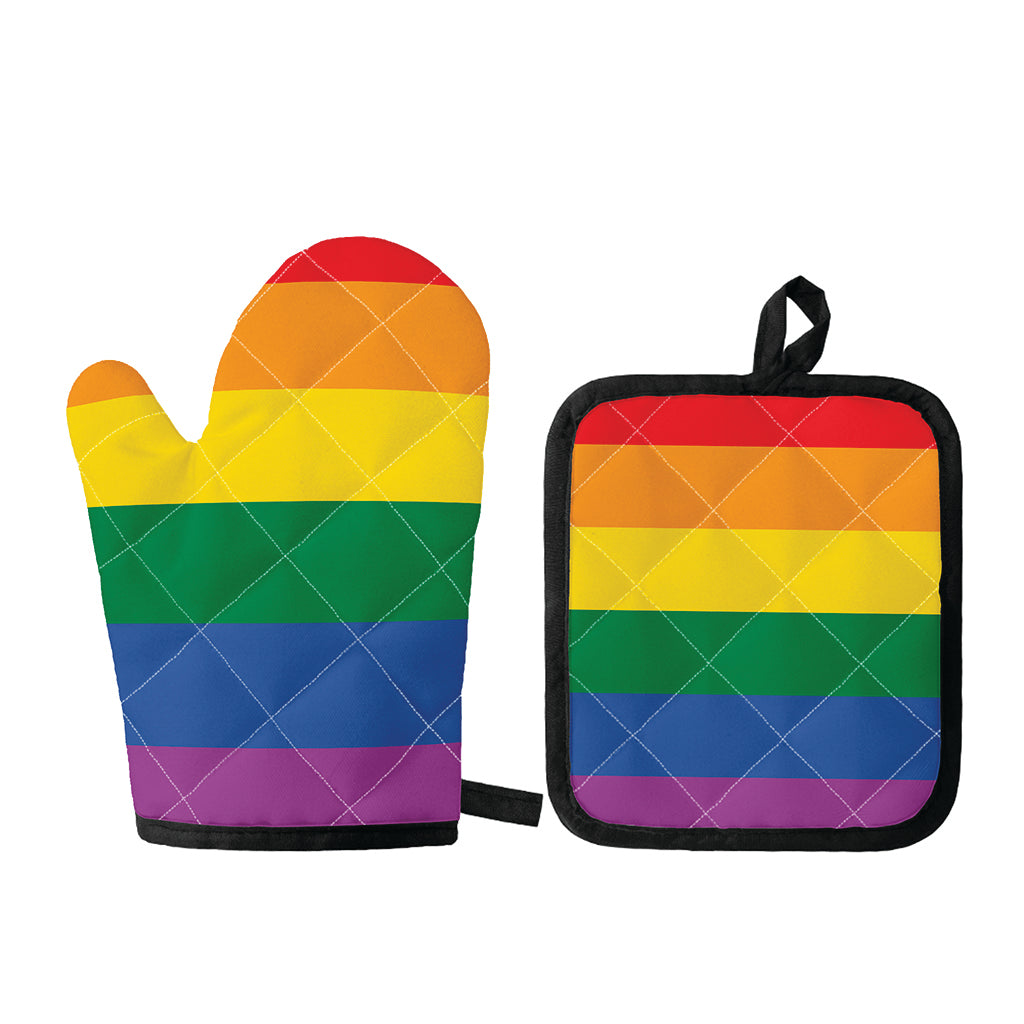 LGBT Pride Rainbow Flag Print Oven Mitt And Pot Holder Set