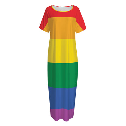 LGBT Pride Rainbow Flag Print Short Sleeve Long Nightdress