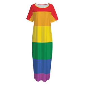 LGBT Pride Rainbow Flag Print Short Sleeve Long Nightdress