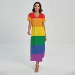 LGBT Pride Rainbow Flag Print Short Sleeve Maxi Dress