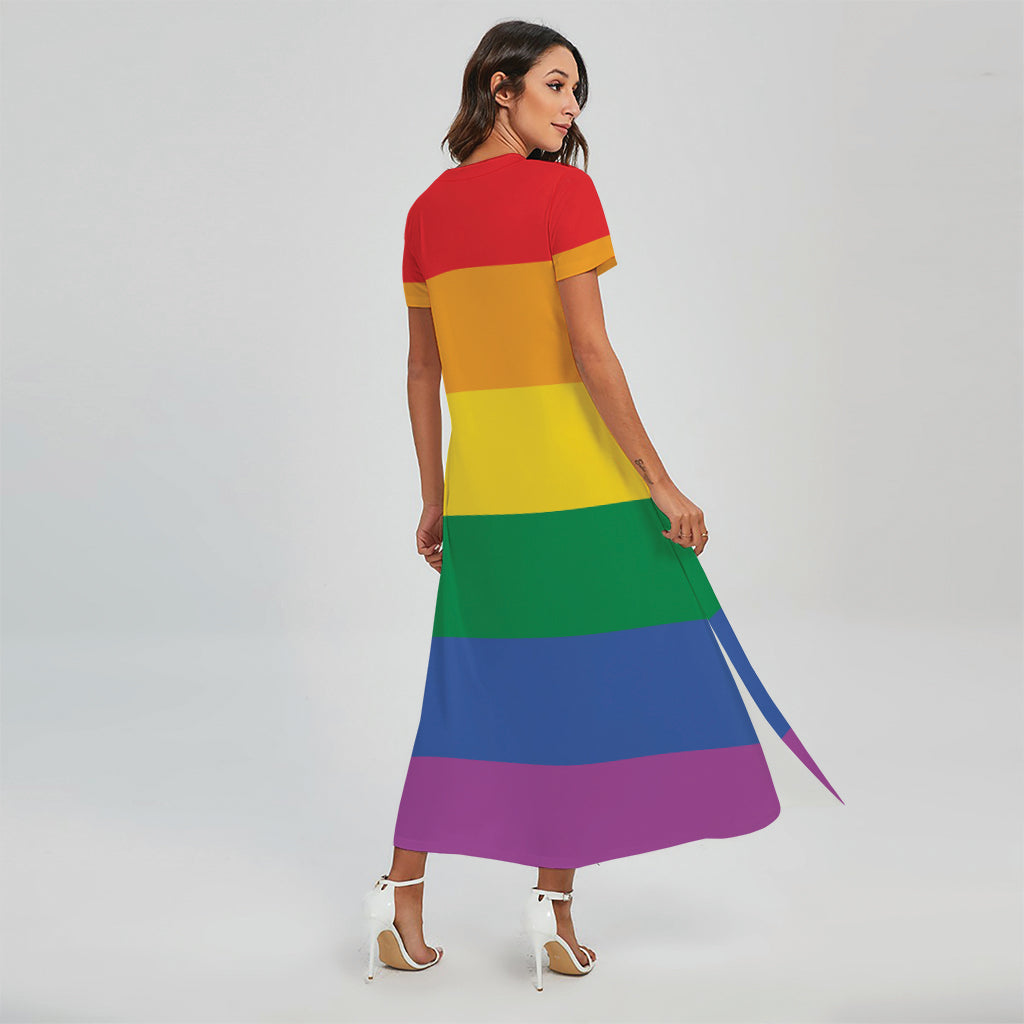 LGBT Pride Rainbow Flag Print Short Sleeve Maxi Dress