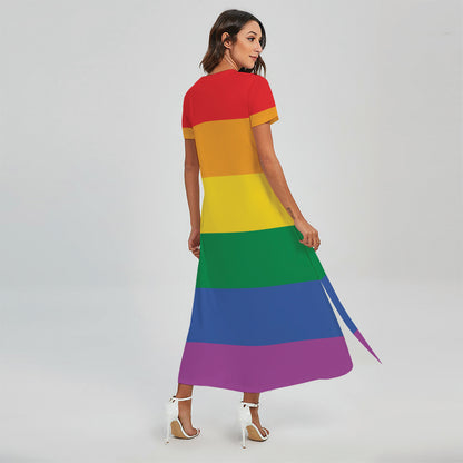 LGBT Pride Rainbow Flag Print Short Sleeve Maxi Dress