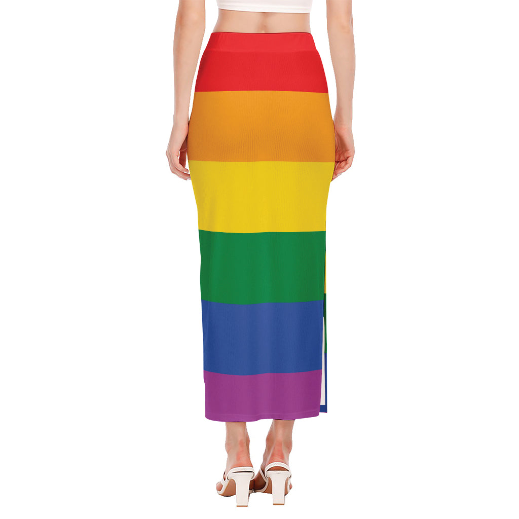 LGBT Pride Rainbow Flag Print Side Slit Maxi Skirt