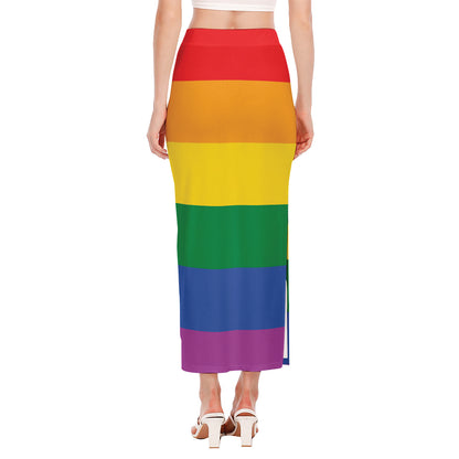 LGBT Pride Rainbow Flag Print Side Slit Maxi Skirt