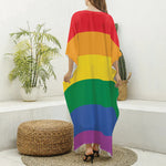 LGBT Pride Rainbow Flag Print Silk V-Neck Kaftan Dress
