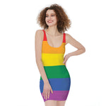 LGBT Pride Rainbow Flag Print Sleeveless Bodycon Dress