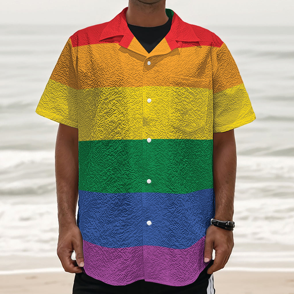 LGBT Pride Rainbow Flag Print Textured Short Sleeve Shirt