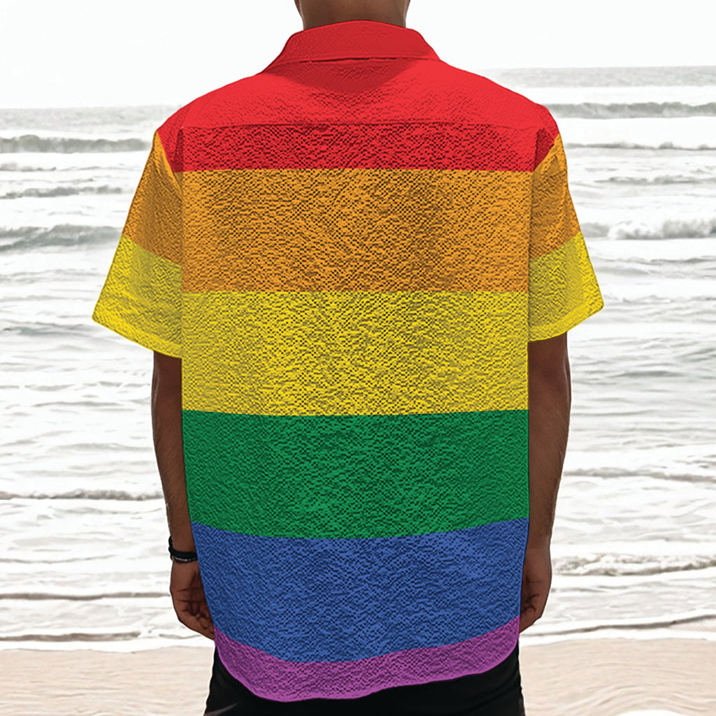 LGBT Pride Rainbow Flag Print Textured Short Sleeve Shirt