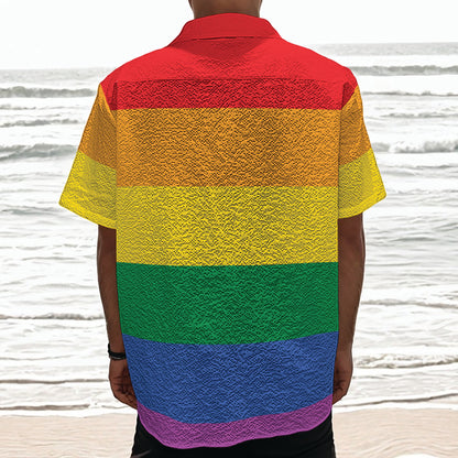 LGBT Pride Rainbow Flag Print Textured Short Sleeve Shirt
