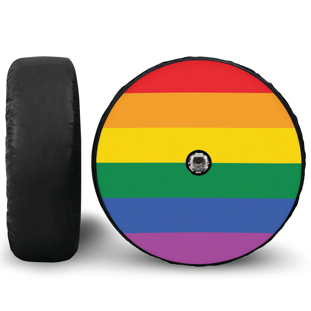 LGBT Pride Rainbow Flag Print Tire Cover With Camera Hole
